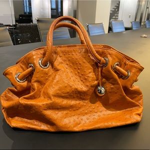 Furla Orange Ostrich Leather Bag, NEW.